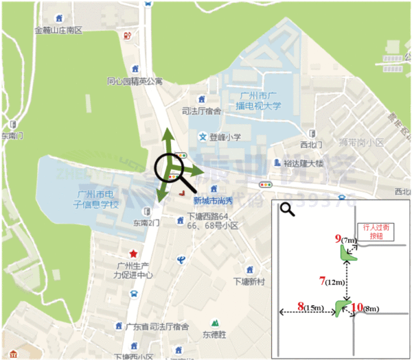 圖1 路口地理位置與行人過(guò)街圖