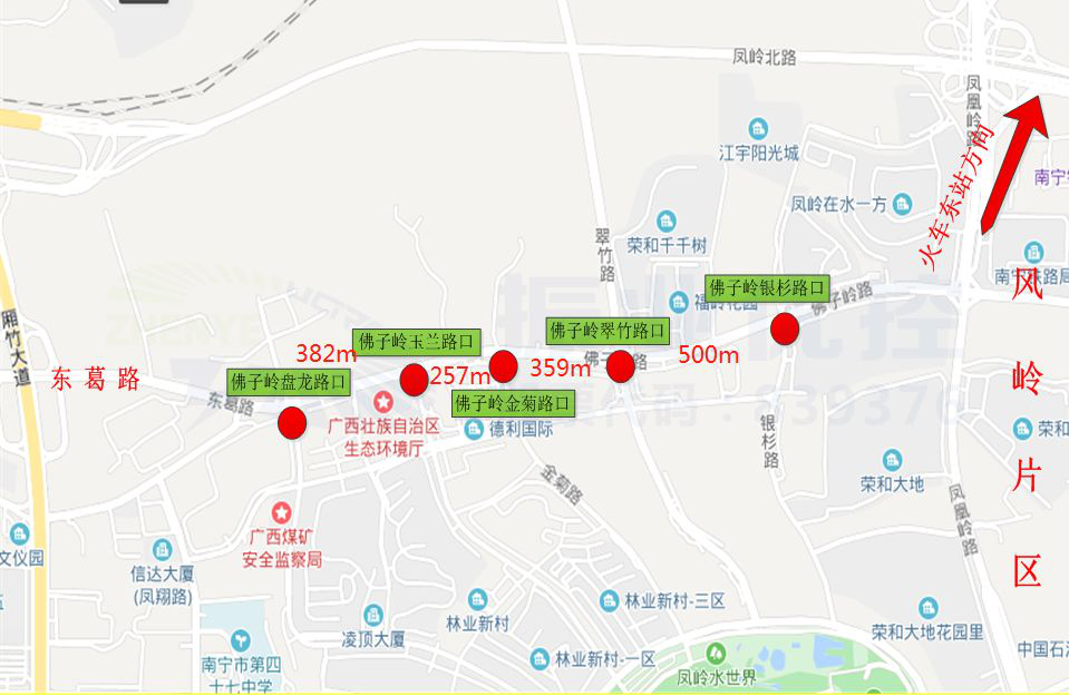 圖1 佛子嶺路協調路段各路口分布
