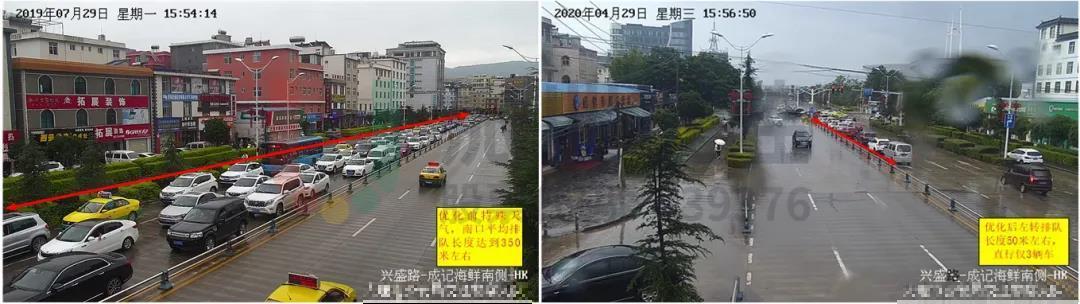 圖9 左至右為優(yōu)化前后路口排隊情況