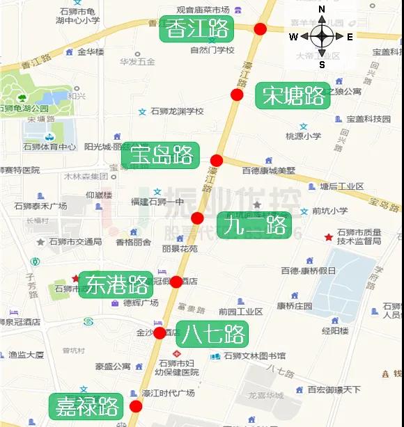 圖1 濠江路協(xié)調(diào)路段各路口地理位置圖(平峰時段)(單位:s)