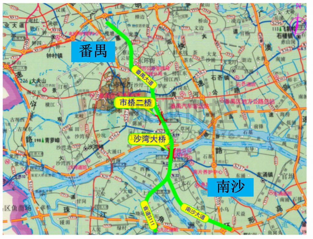 圖1 沙灣大橋、市橋二橋地理位置示意圖