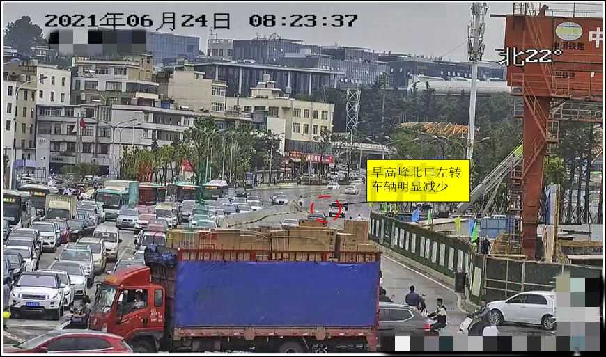 圖13 早高峰北進(jìn)口左轉(zhuǎn)明顯減少（優(yōu)化后）
