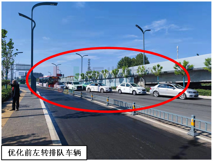 圖6 南進(jìn)口優(yōu)化前后排隊(duì)長(zhǎng)度對(duì)比