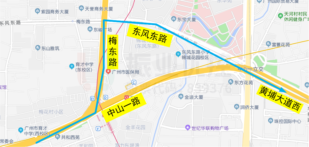 圖5 部分機動車前往黃埔大道方向的通行路線